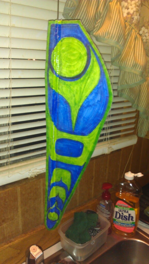 Hand-drawing Salish formline feather geometry on wing structures